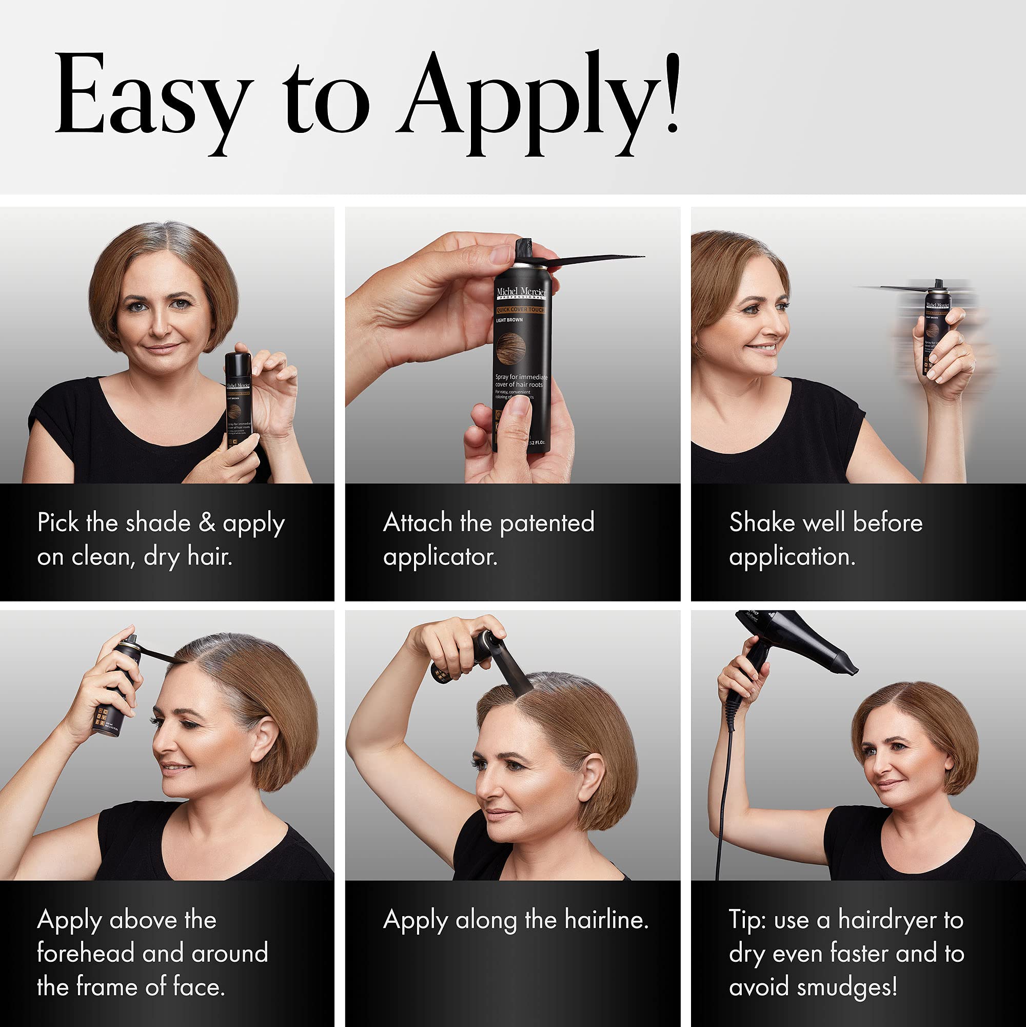 Michel Mercier compact spray designed for on-the-go hair touch ups.