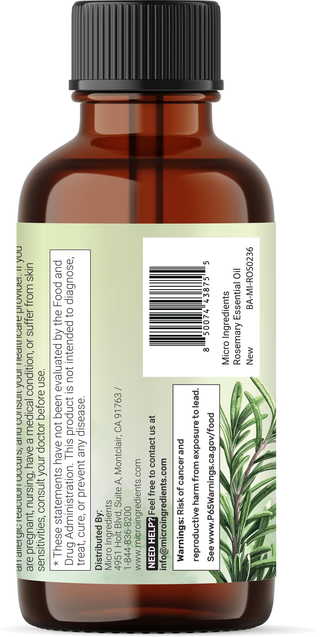Cruelty-free Micro Ingredients Rosemary Oil packaging and branding.