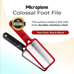 Microplane Colossal Foot File close up shows stainless micro-files with ultra sharp edges
