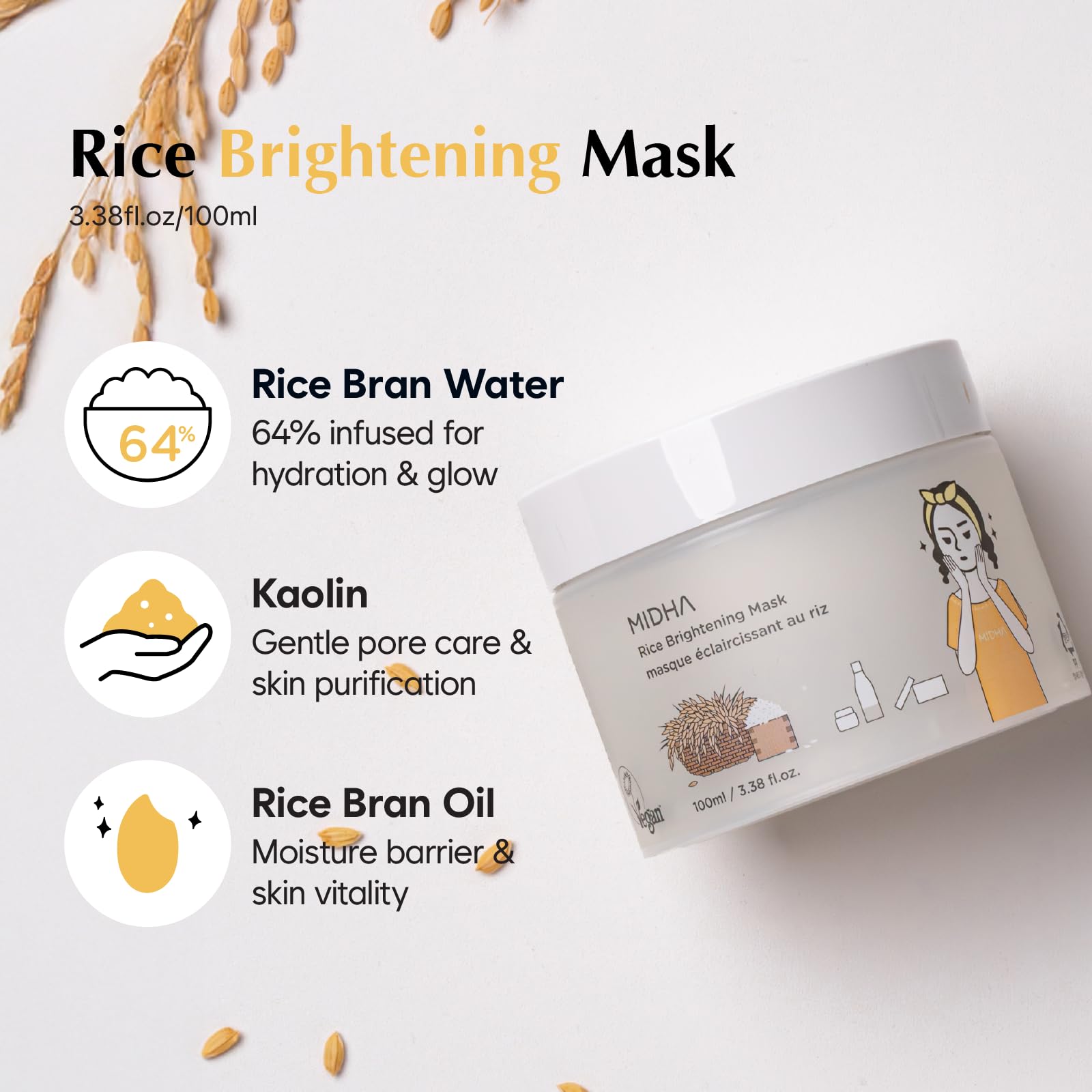 Midha Rice Mask applying to face demonstrates easy masking.