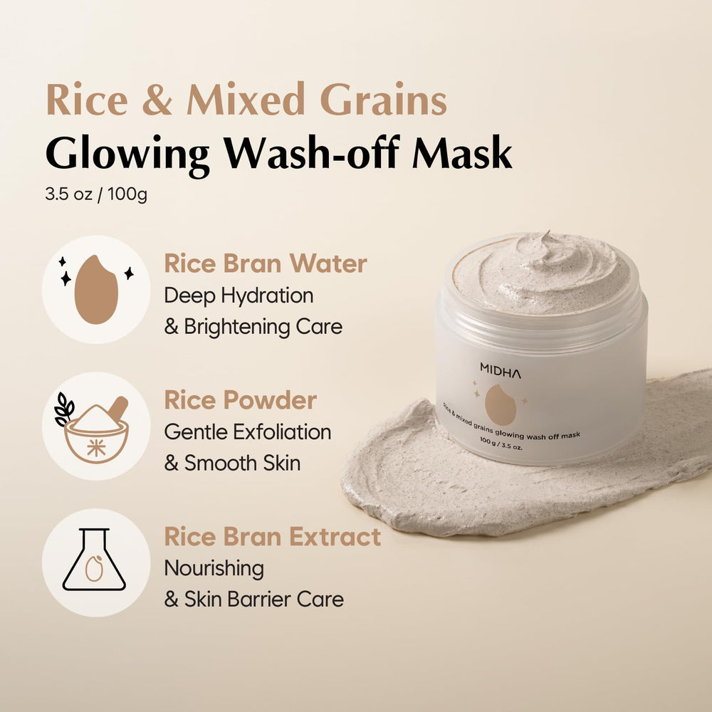 Midha Glow Mask texture close-up highlights creamy base for smooth spreading.
