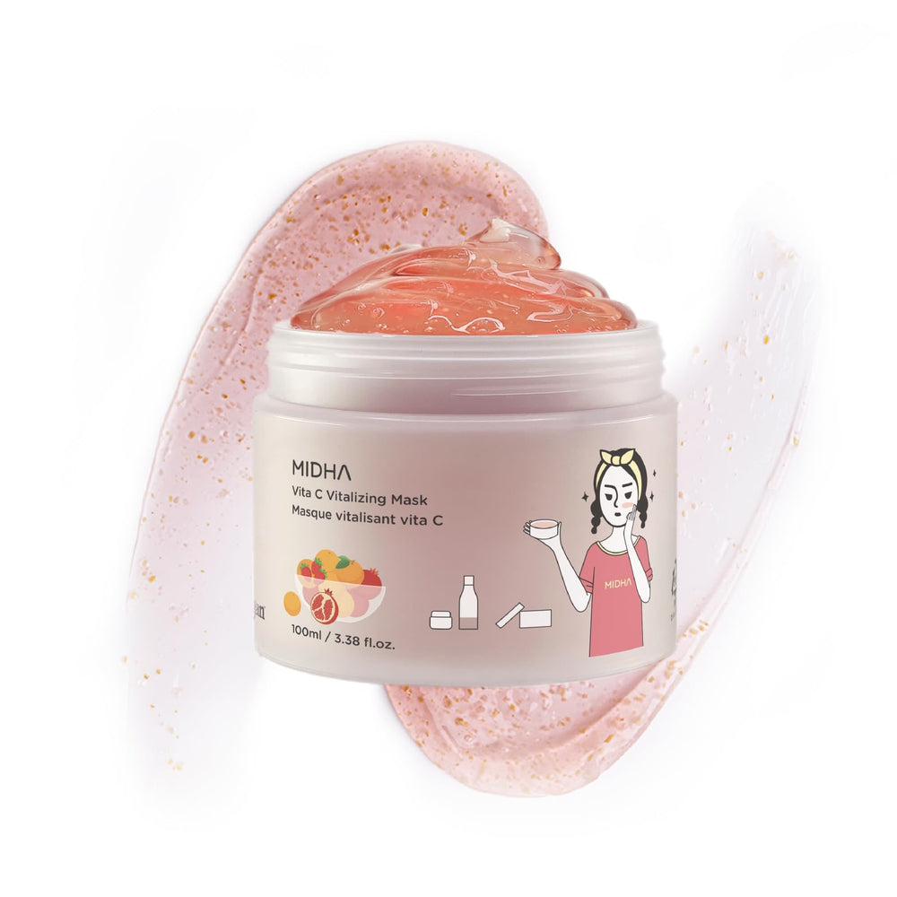 MIDHA Vita C Vitalizing Mask red vitamin complex supports a healthy, energised look.
