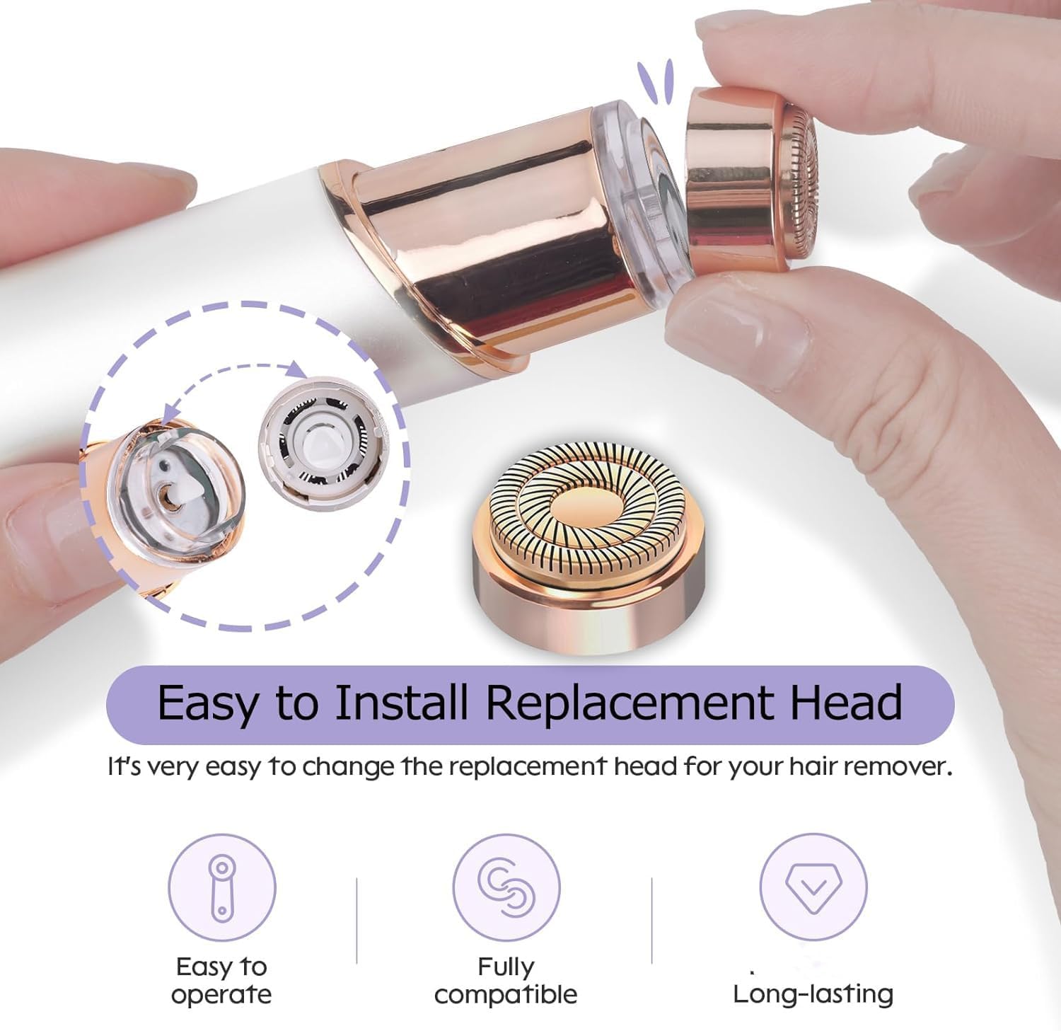 Midnt replacement head with 360-degree coverage for complete facial hair removal.
