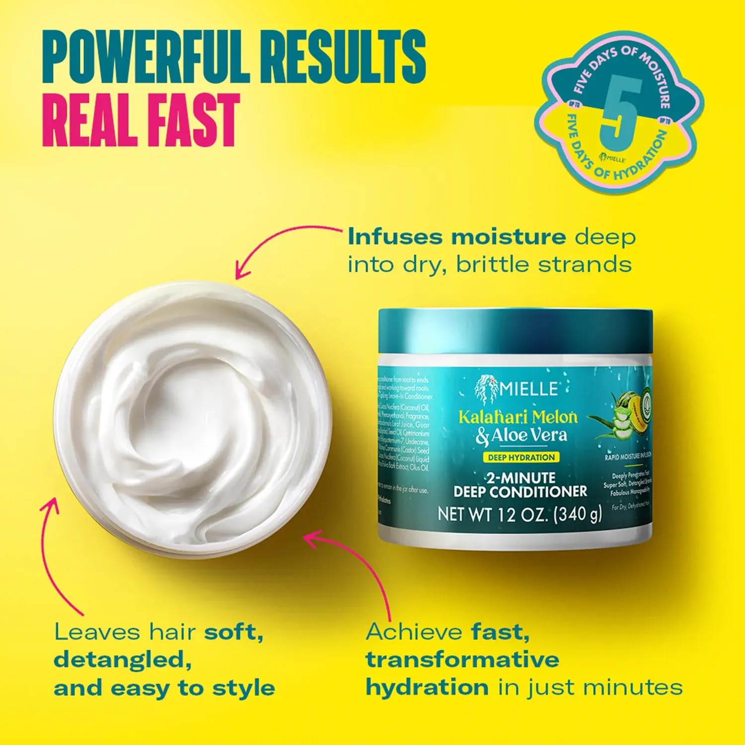 Mielle Organics 2-Minute Deep Conditioner applied to textured hair after wash for softness.
