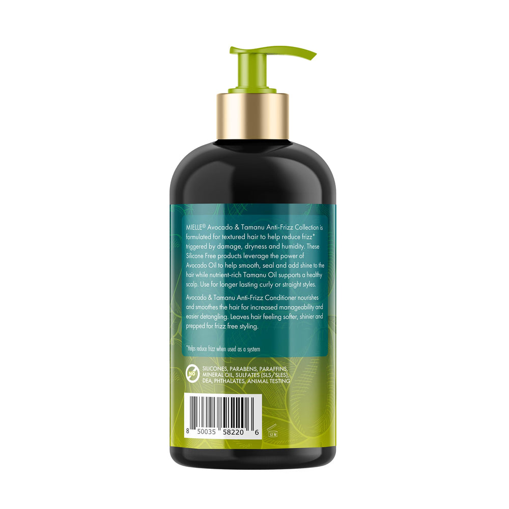 12 oz bottle of Mielle Organics Avocado and Tamanu Conditioner on counter.