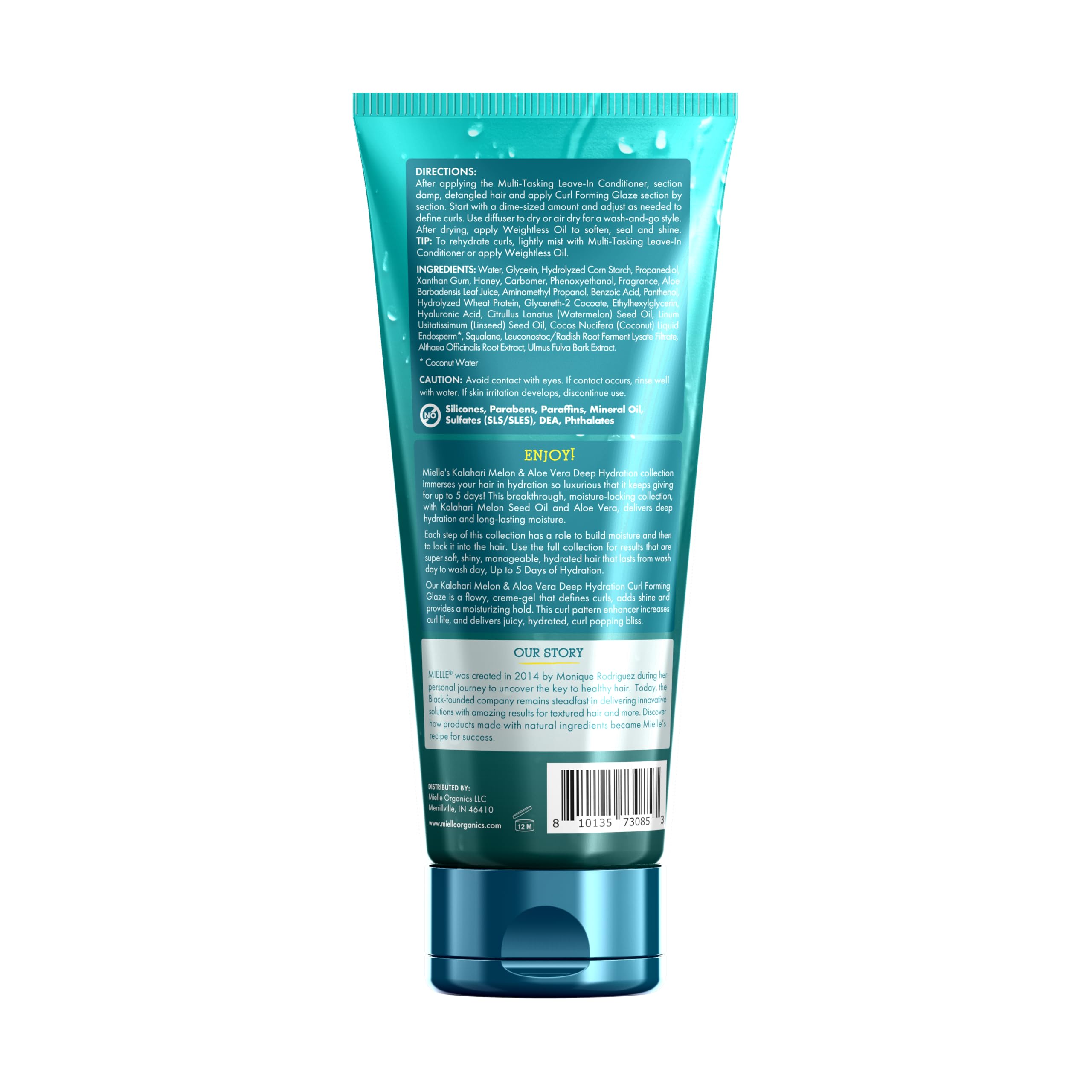 Mielle Organics Kalahari Melon Aloe ingredients graphic highlights hydration benefits.
