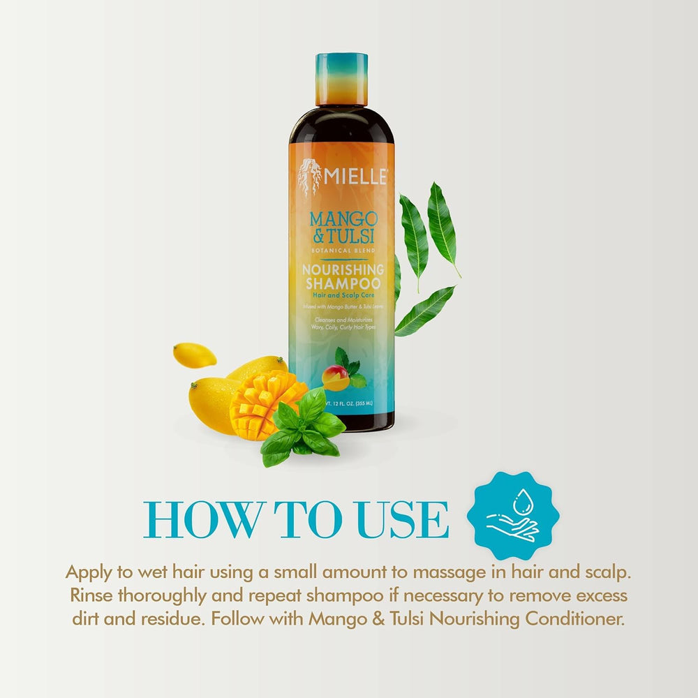 Mielle Organics Mango & Tulsi Shampoo lather for scalp refreshment.
