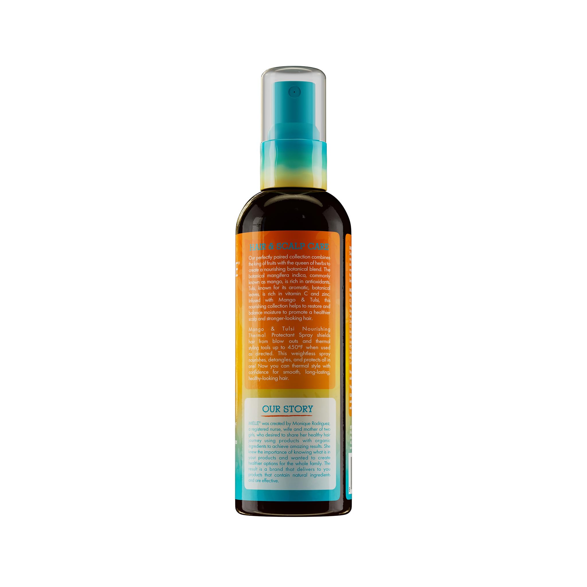 Mielle Organics Nourishing Thermal Heat Protectant Spray mist in use for smoother heat styling.