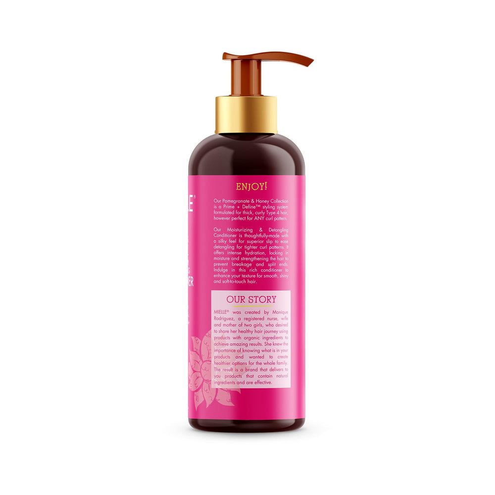 Curl care routine image featuring Mielle Organics conditioner in use.