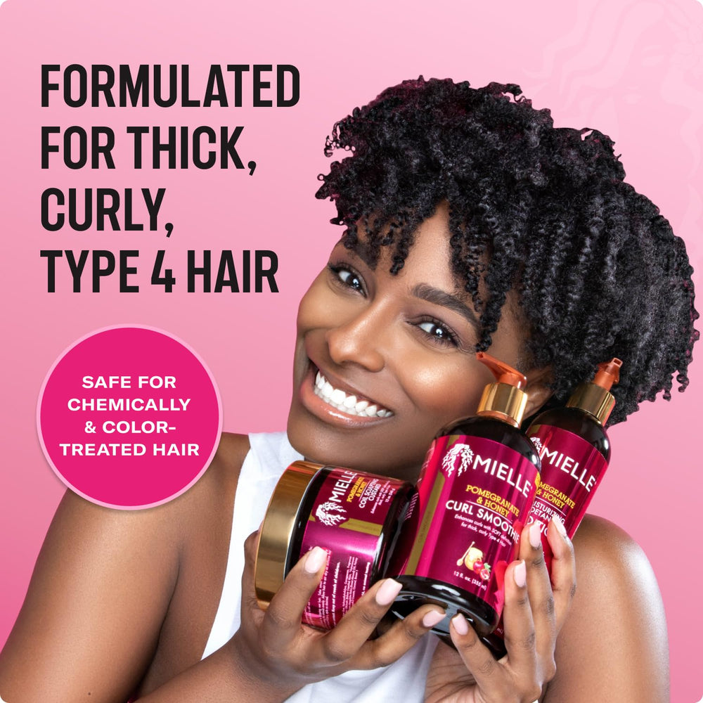 Close-up of pomegranate oil and honey ingredients in Mielle Organics conditioner.