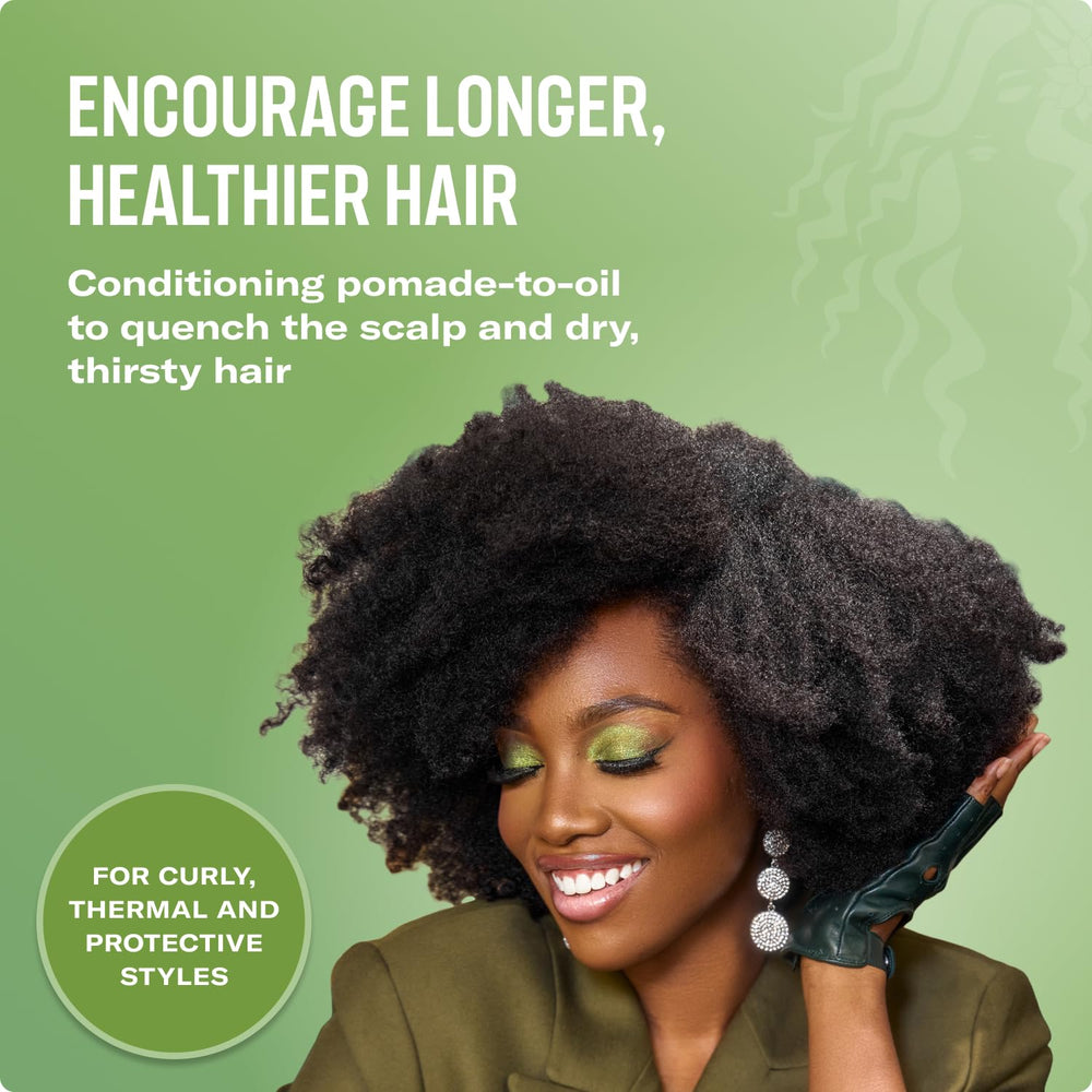 Mielle Organics Rosemary & Mint Pomade applied to scalp delivers hydrated roots.