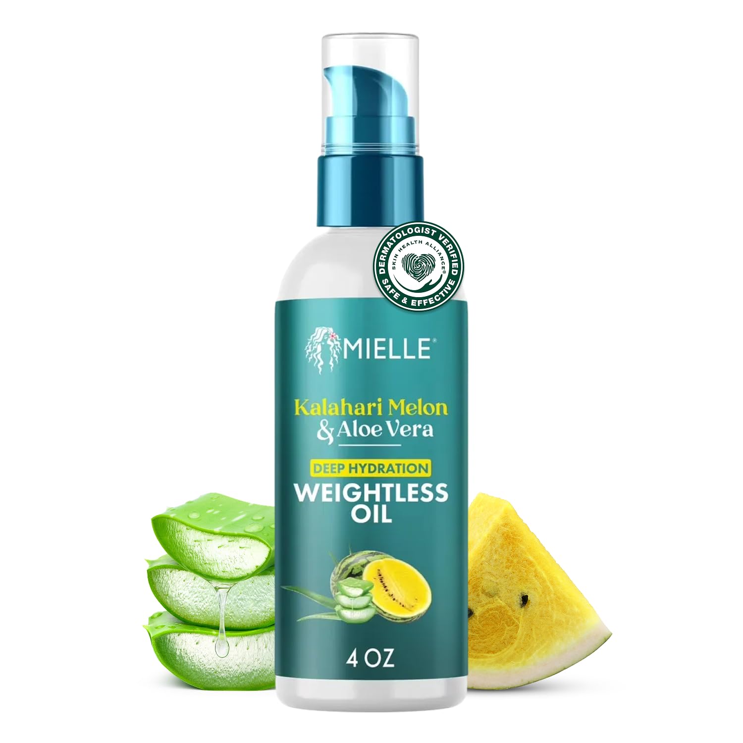 Mielle Organics Weightless Hair Oil bottle with Kalahari Melon provides lightweight hydration for dry curls.