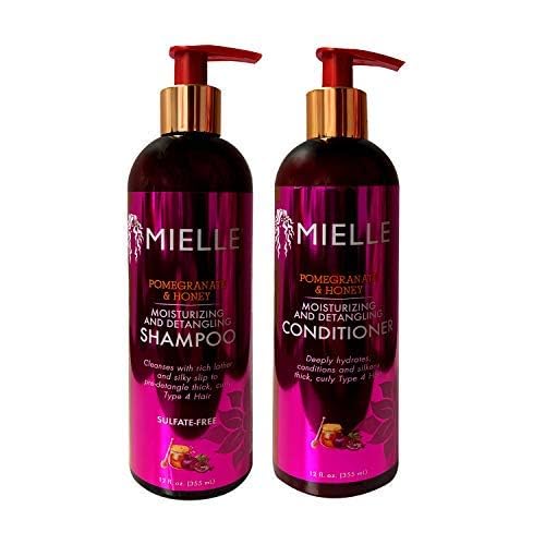 Mielle Pomegranate and Honey conditioner bottle nurtures curls and helps with slip during detangling.
