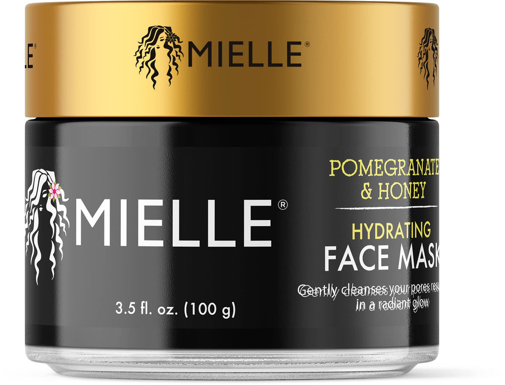 Mielle Pomegranate and Honey mask bottle showcasing a premium hydrating formula for nourished skin.