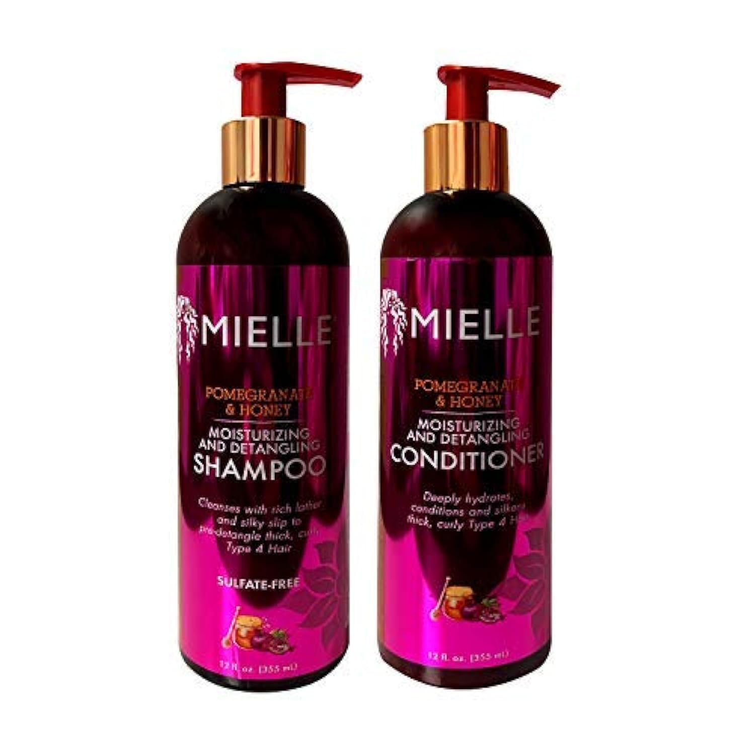 Mielle Pomegranate and Honey shampoo bottle for detangling and moisture on Type 4 hair.