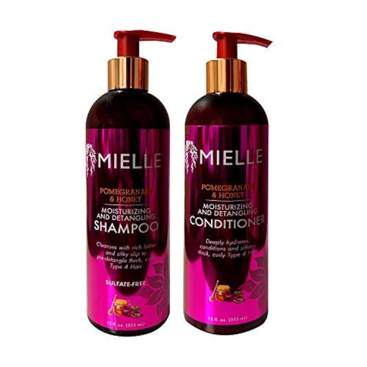 Mielle Pomegranate and Honey shampoo bottle for detangling and moisture on Type 4 hair.