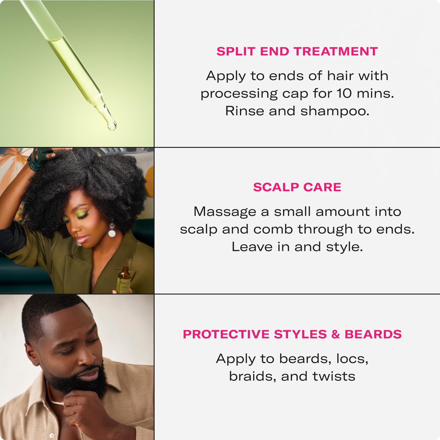 Mielle Rosemary & Mint Hair Oil massaged into ends to control frizz
