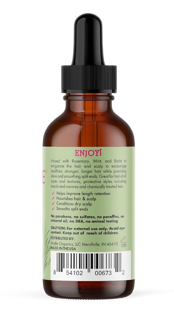 Mielle Rosemary & Mint Hair Oil packaging showing usage directions