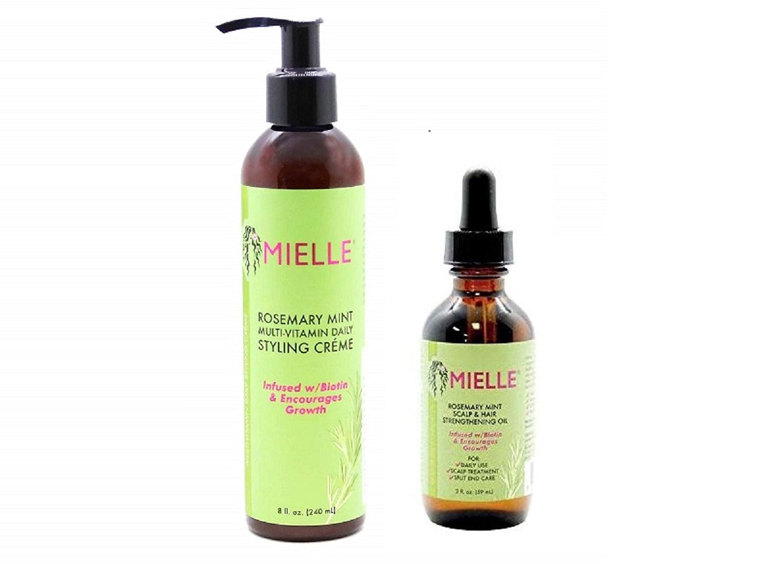 Mielle Rosemary Mint oil bottle provides nutrients to scalp and ends for healthy shine.