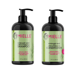 Mielle Rosemary Mint Shampoo bottle highlighting biotin for stronger, healthier hair.