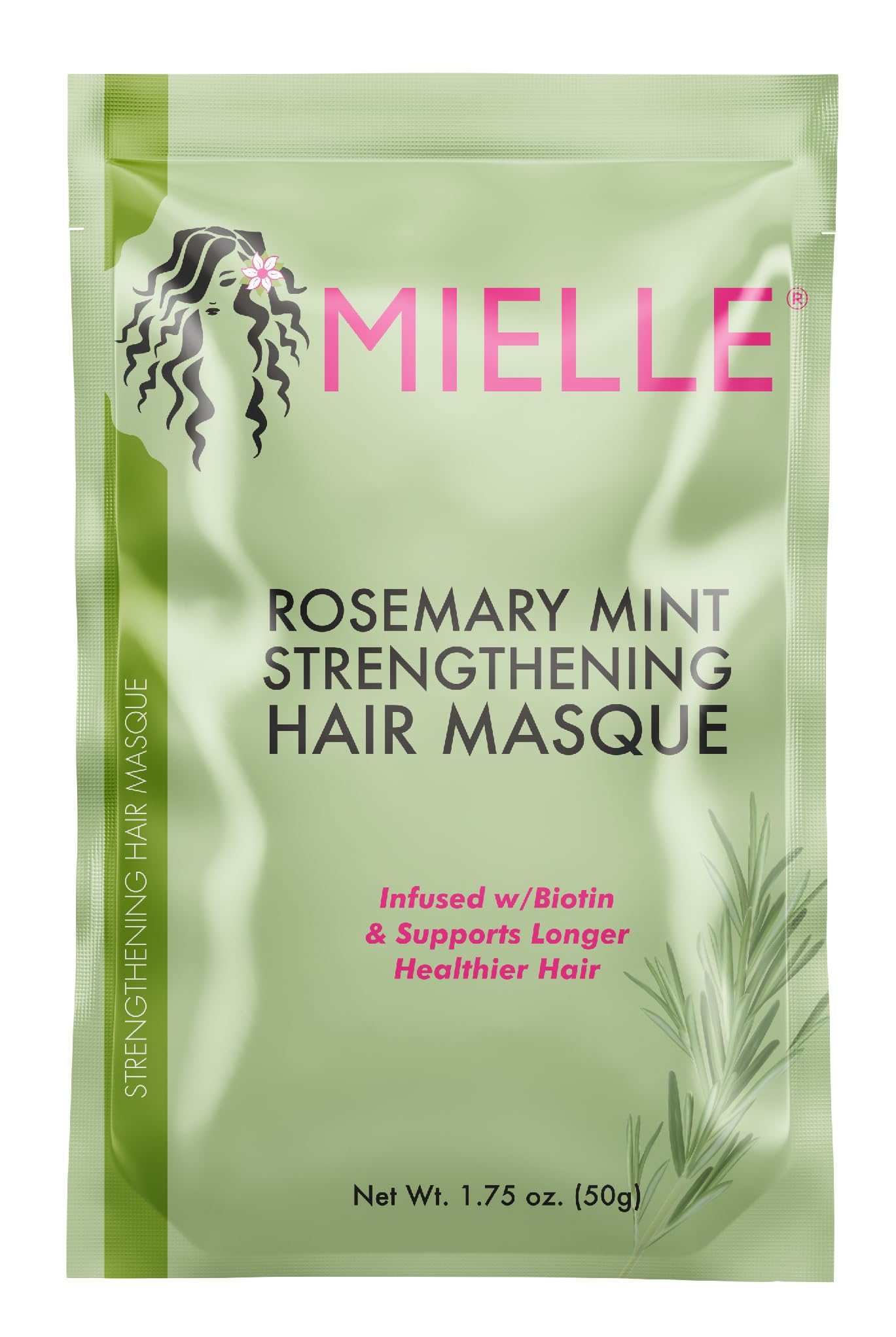 Mielle Rosemary Mint Strengthening Masque application on hair after washing.