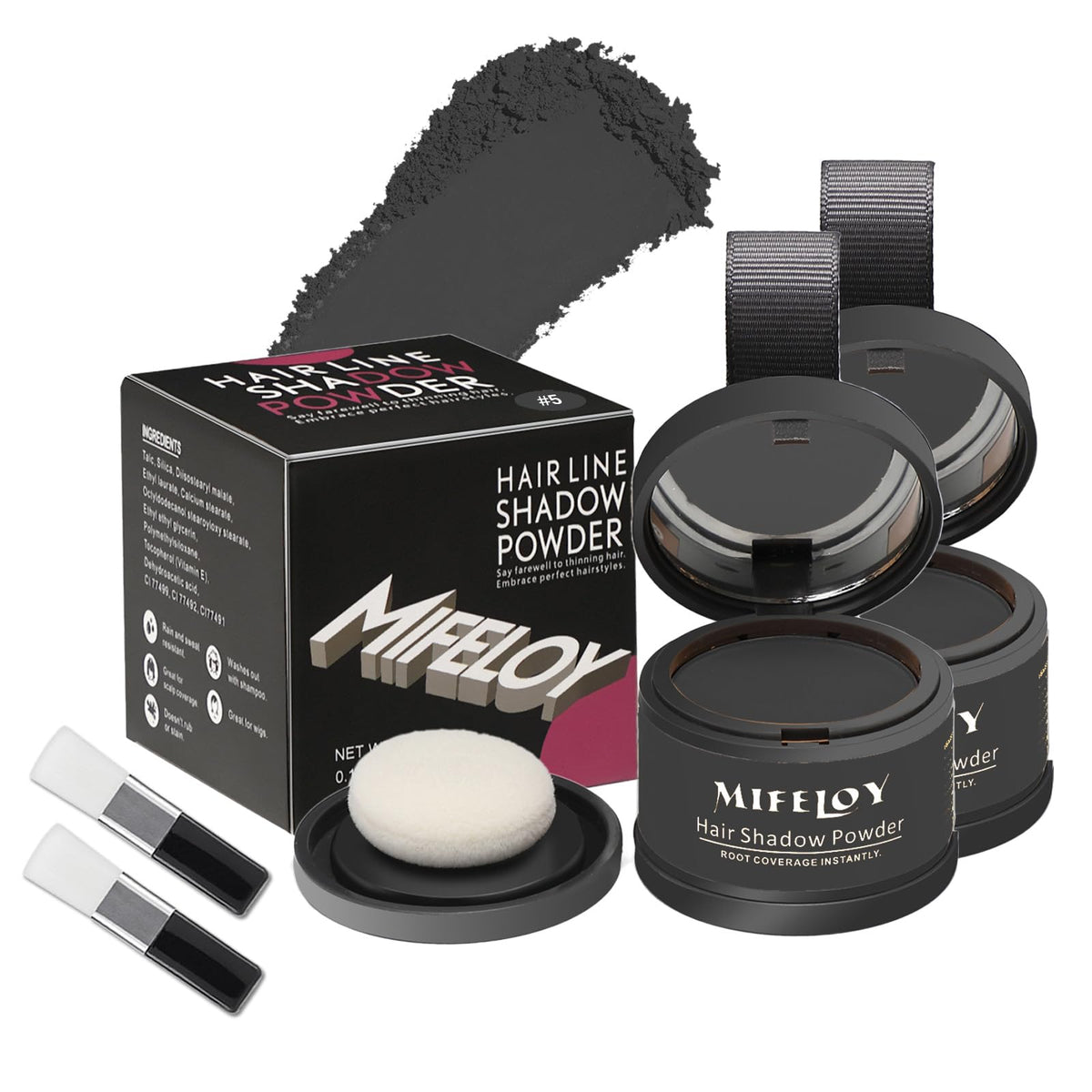 Mifeloy root touch up shadow powder packaging shows a compact travel kit for quick touch-ups.