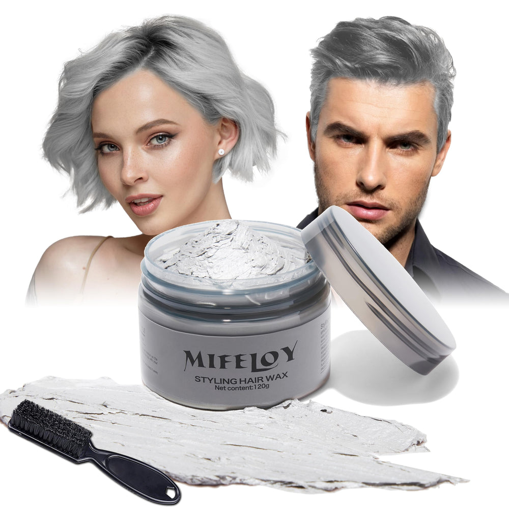 Mifeloy silver gray hair spray packaging for quick, non-permanent styling on the go.
