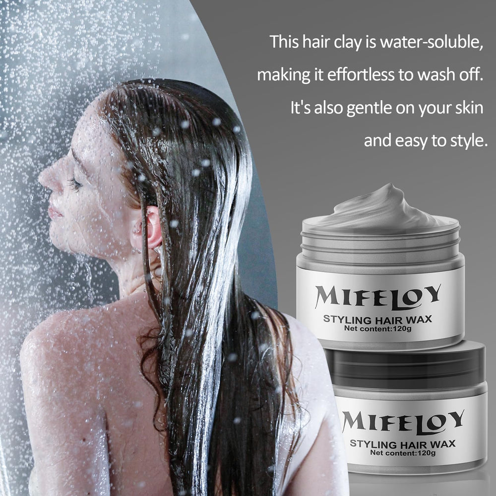 Smoothed hairstyle finished with Mifeloy silver gray wax.