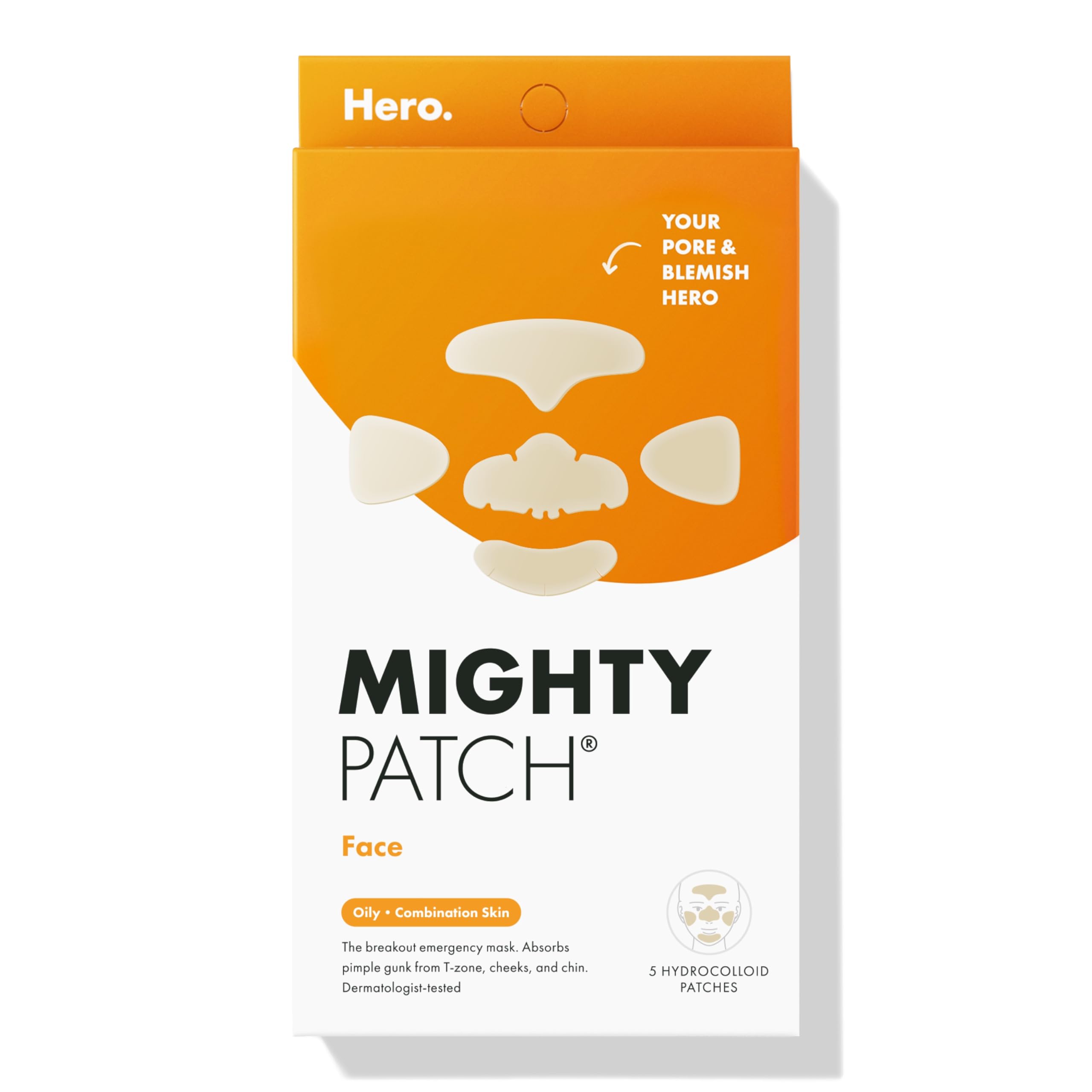 Mighty Patch Face XL patch on the nose absorbing impurities for clearer skin.