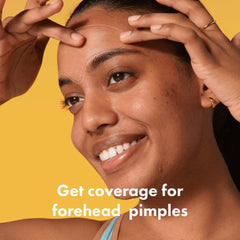 Mighty Patch forehead patch on forehead demonstrates contour fit for seamless coverage.