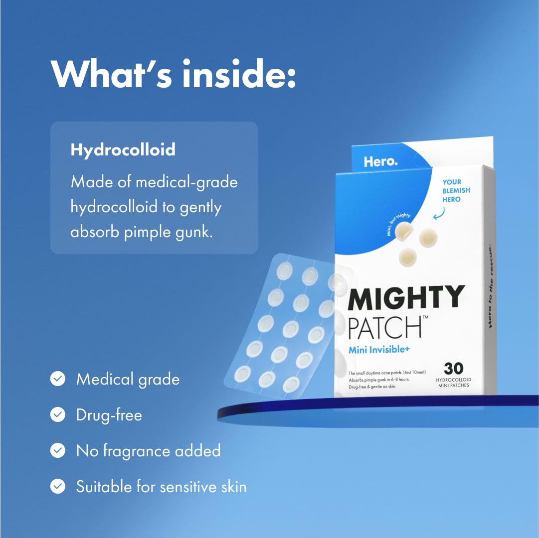 Mighty Patch Mini hydrocolloid technology supports a protective surface.