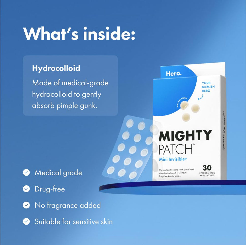 Mighty Patch Mini hydrocolloid technology supports a protective surface.
