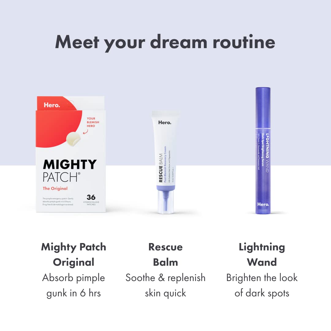 Mighty Patch Rescue Balm dermatologist-tested claim highlights gentle post-care.
