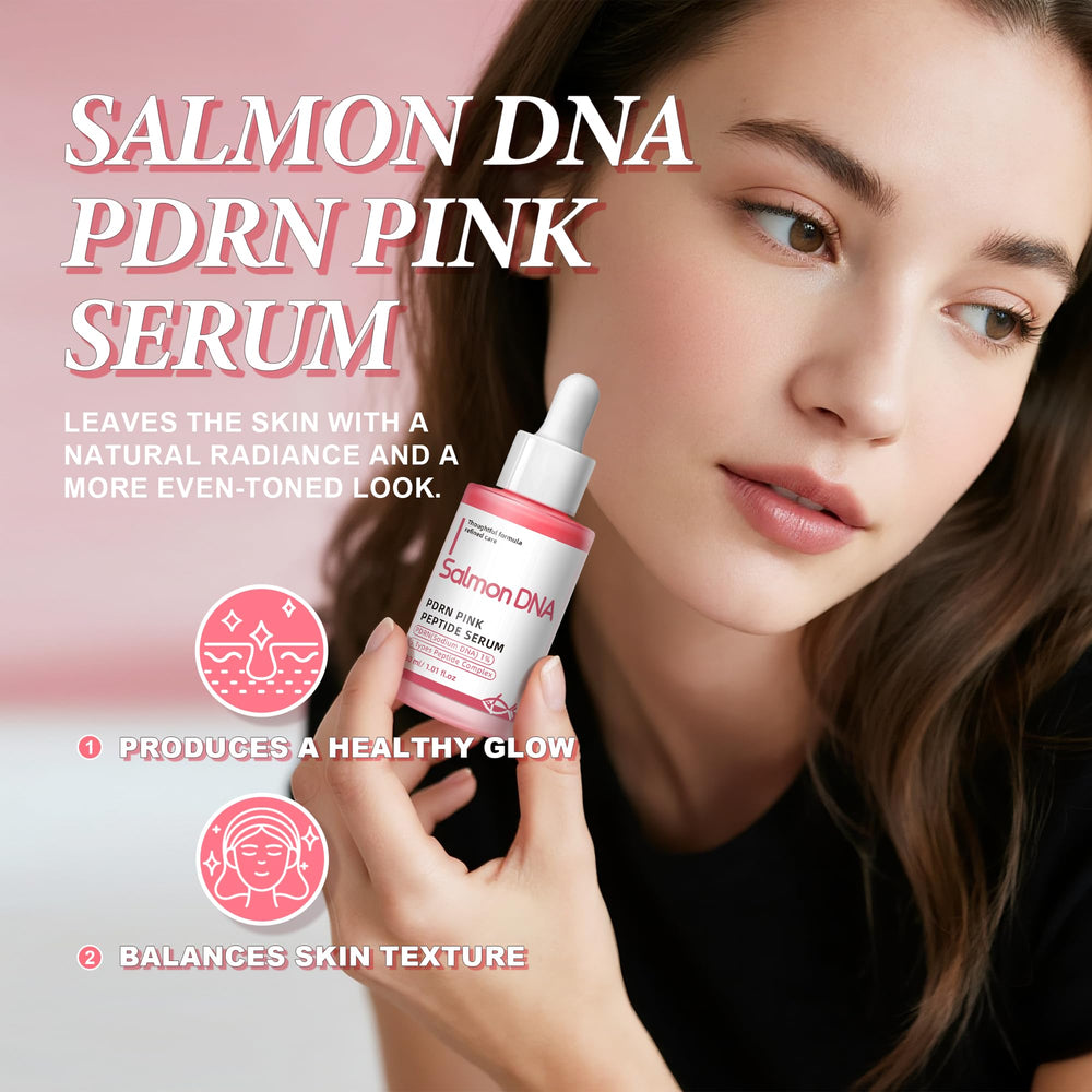 Mignor PDRN Serum pink bottle with applicator illustrating quick absorption