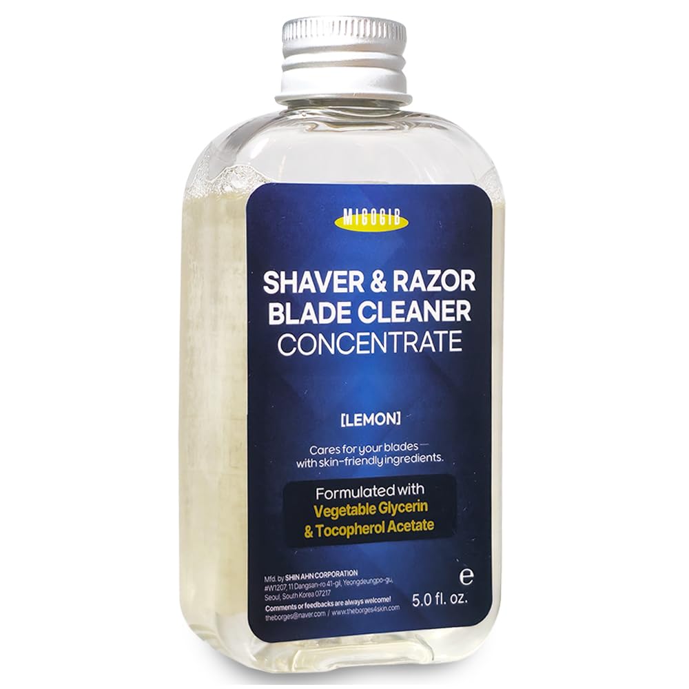 MIGOGIB blade cleaner concentrate bottle clears residue for a smoother shave
