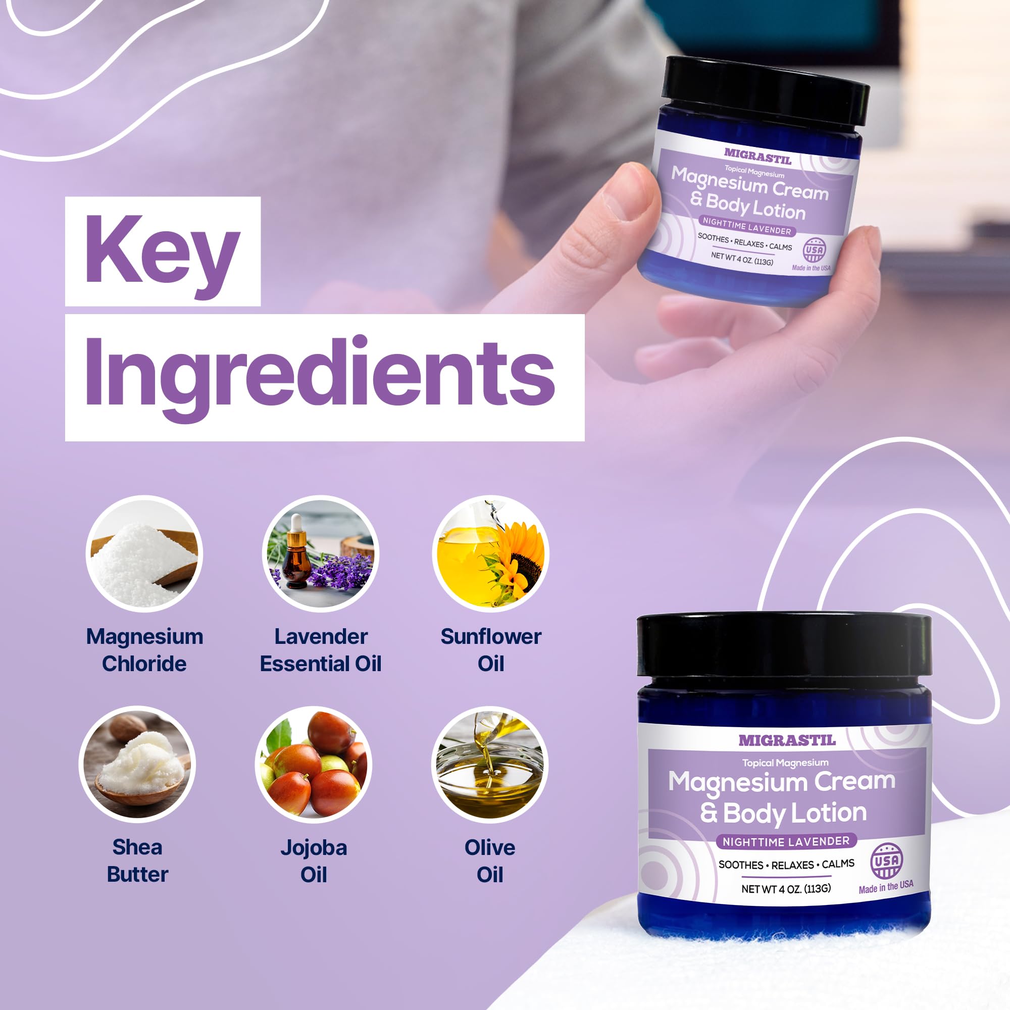 MIGRASTIL Nighttime Lavender Magnesium Cream absorbed smoothly without stickiness on skin