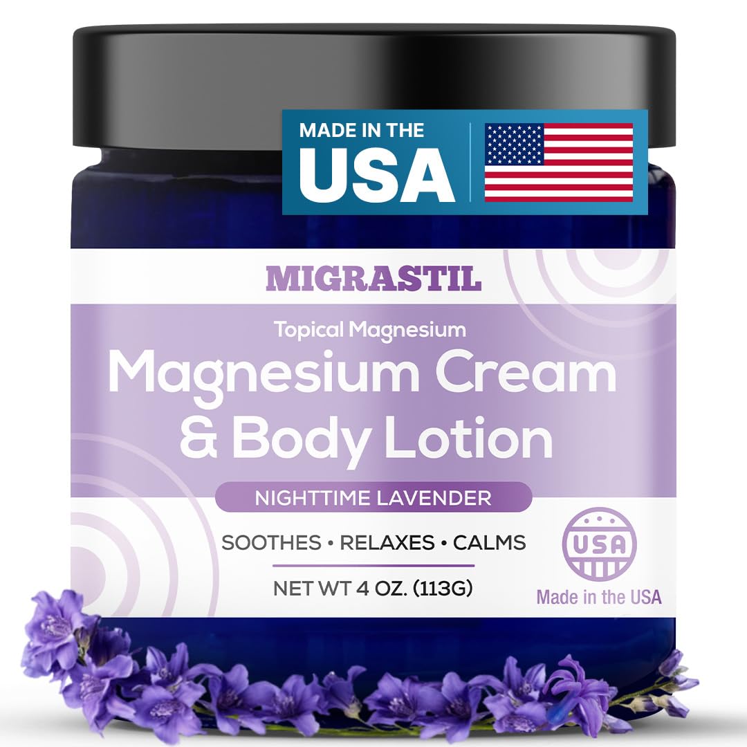 MIGRASTIL Nighttime Lavender Magnesium Cream front label with sleep-supporting lavender