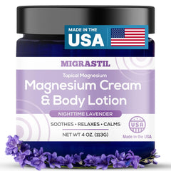 MIGRASTIL Nighttime Lavender Magnesium Cream front label with sleep-supporting lavender