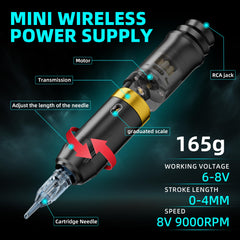 MIHERT battery provides long cordless sessions for on-the-go tattooing.