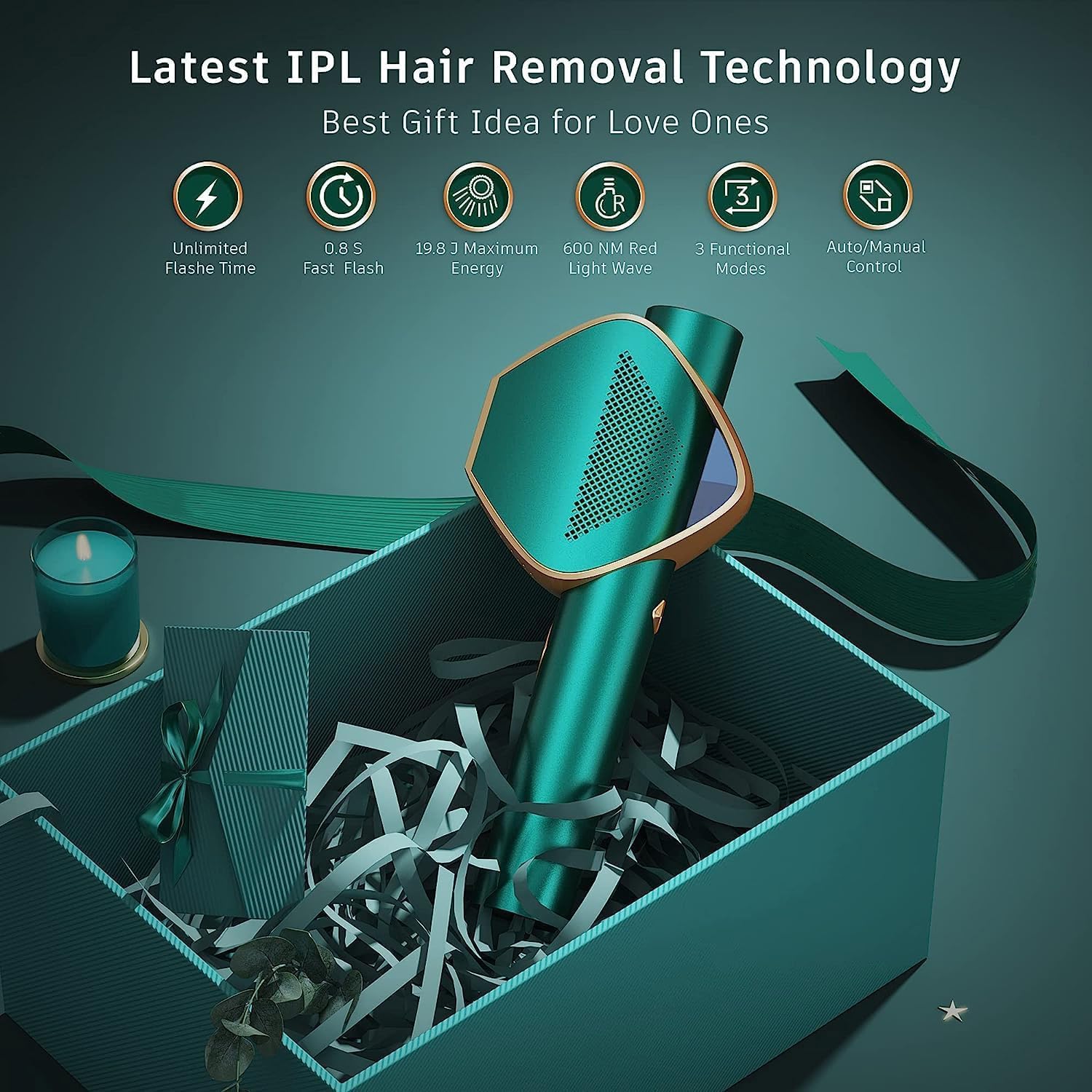 Mihilo energy 19.8J output emphasizes strong, even hair removal light.
