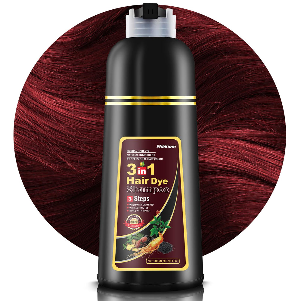Mihkiom Dark Wine Red Hair Dye Shampoo bottle ready for at-home color refresh