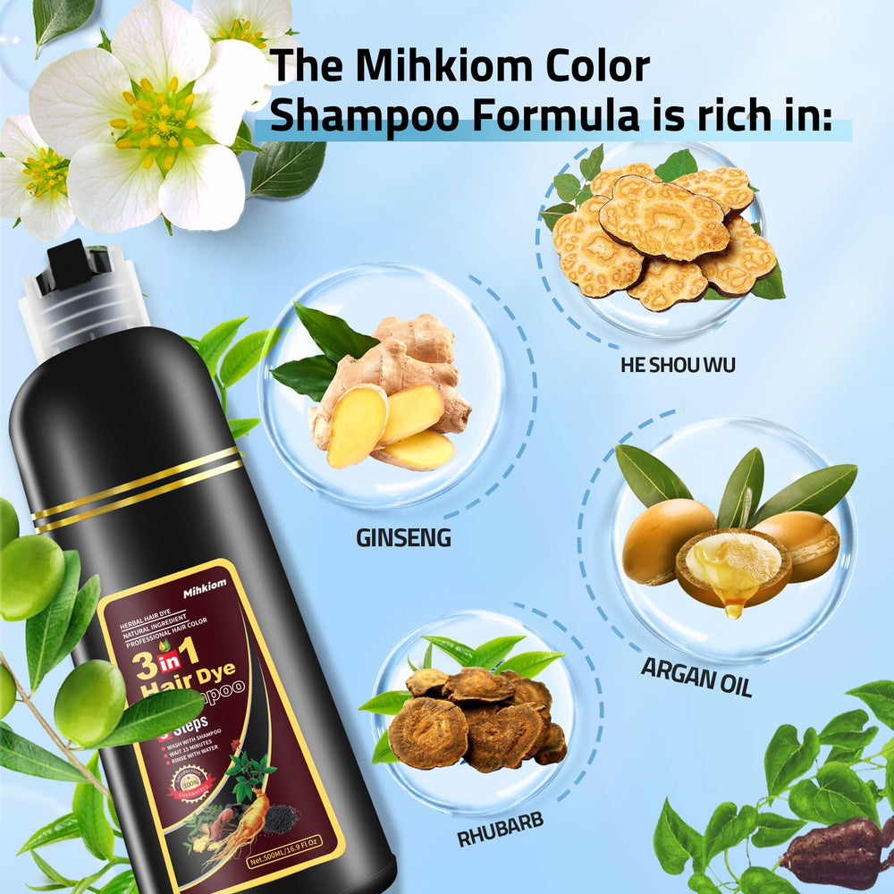Mihkiom 3in1 application demo illustrating fast chestnut brown color in minutes