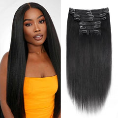 Mihugass 18-inch Yaki-Straight clip-in extensions for natural length and seamless blend.