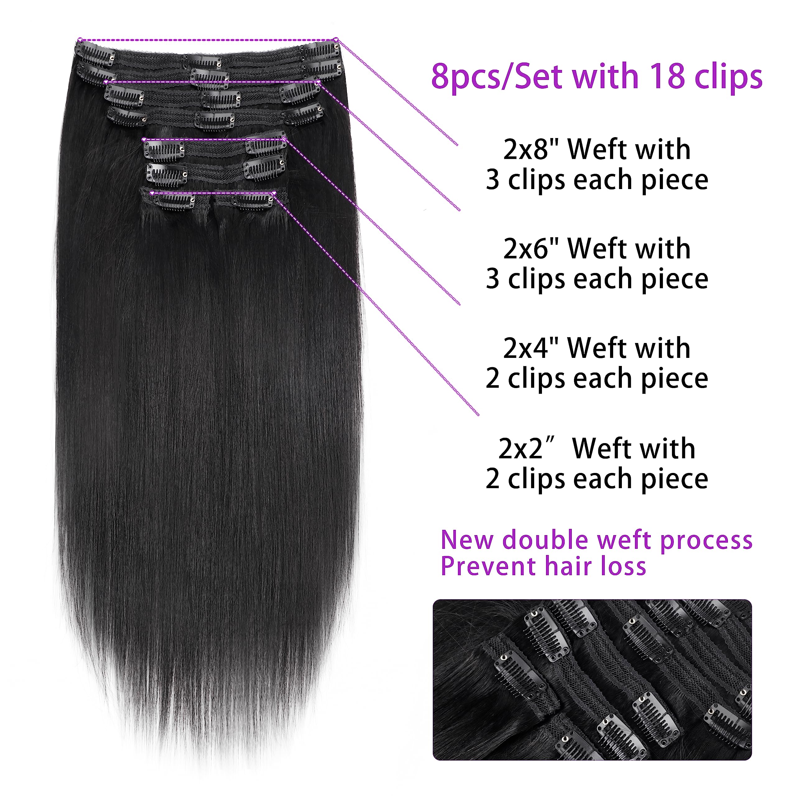 Mihugass clip-in wefts close-up shows sturdy clips for secure all-day wear.