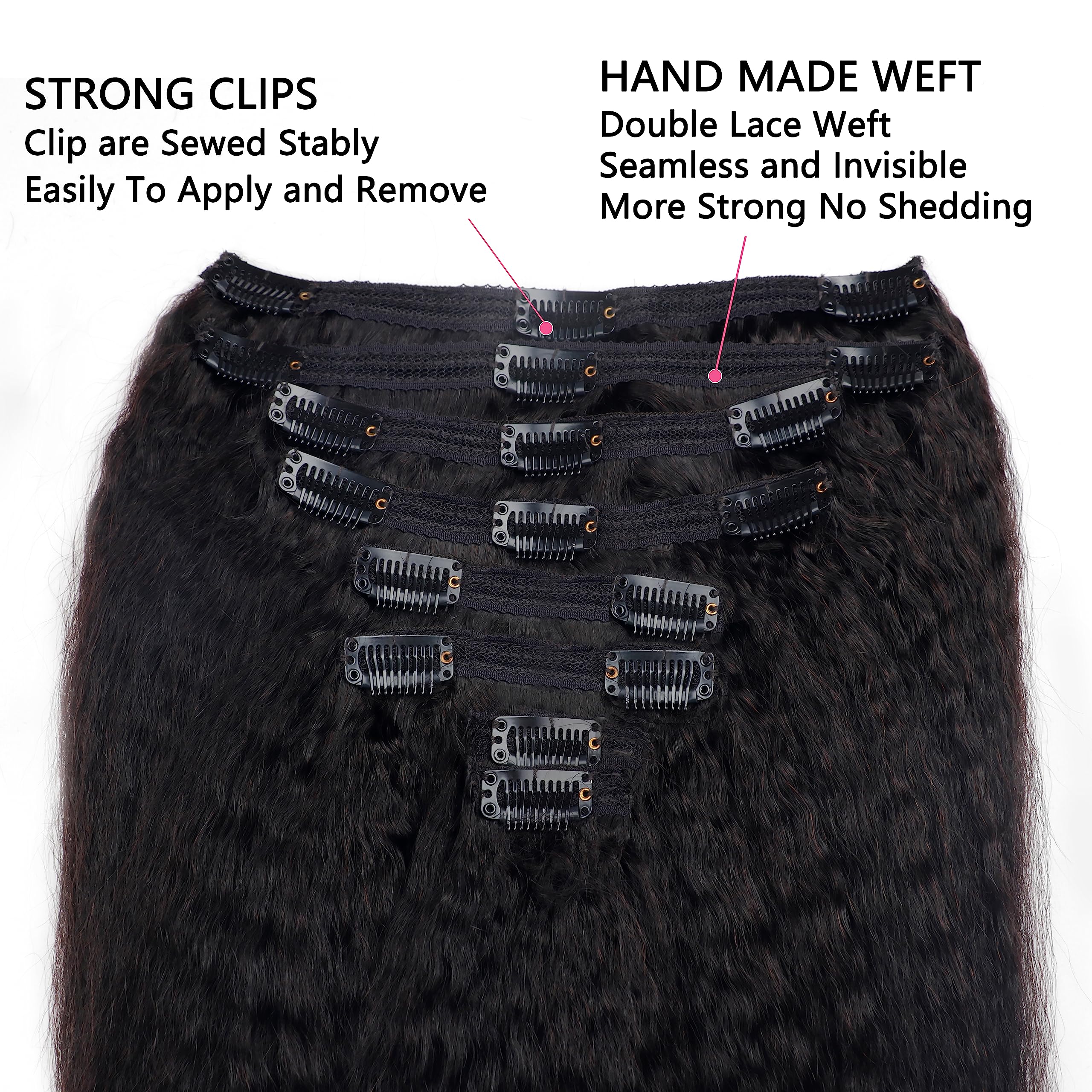 Mihugass double weft clip-ins 8pcs for thicker, durable volume.