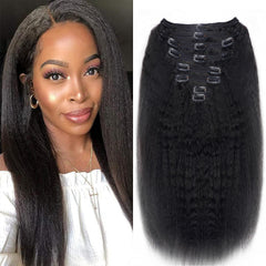 Mihugass kinky straight clip-in extensions 16 inch for instant length and natural blend.