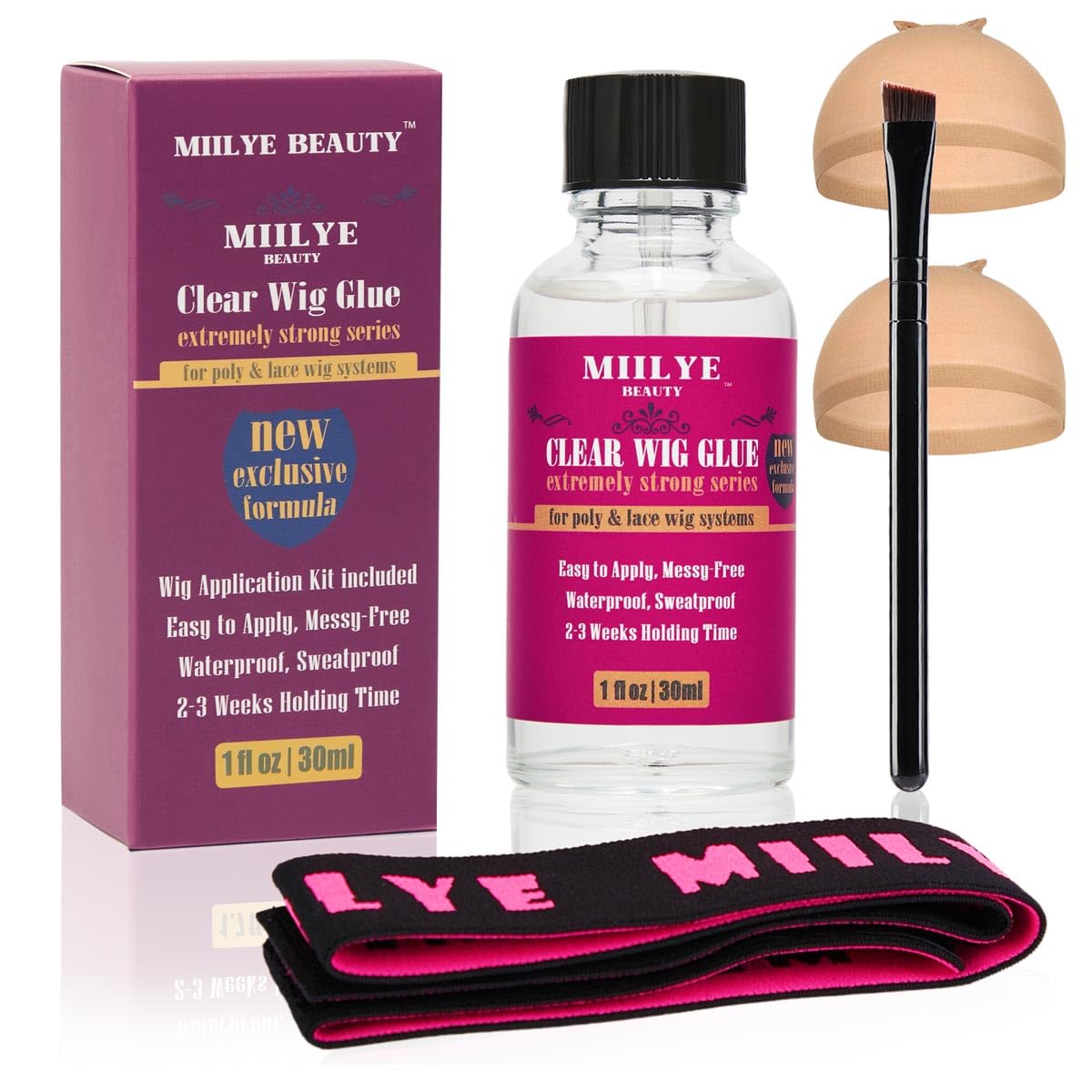 MIILYE BEAUTY clear wig glue 30ml bottle with precision applicator for strong lace bonds