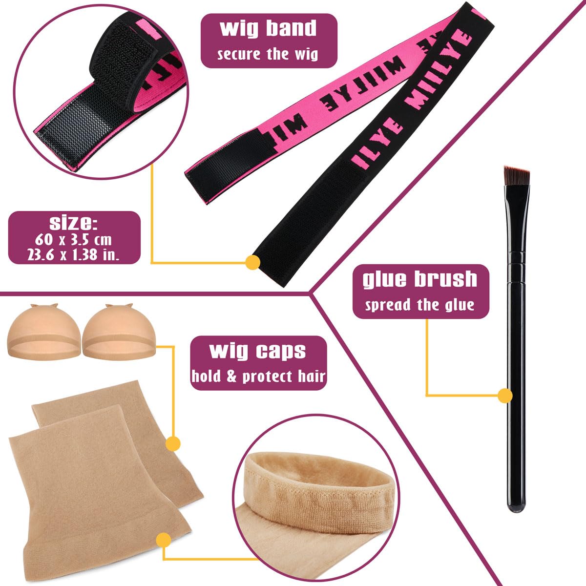 MIILYE BEAUTY packaging box includes glue, remover, band, caps, and brush