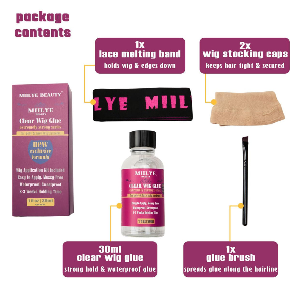 MIILYE BEAUTY waterproof wig glue application shows durable lace attachment