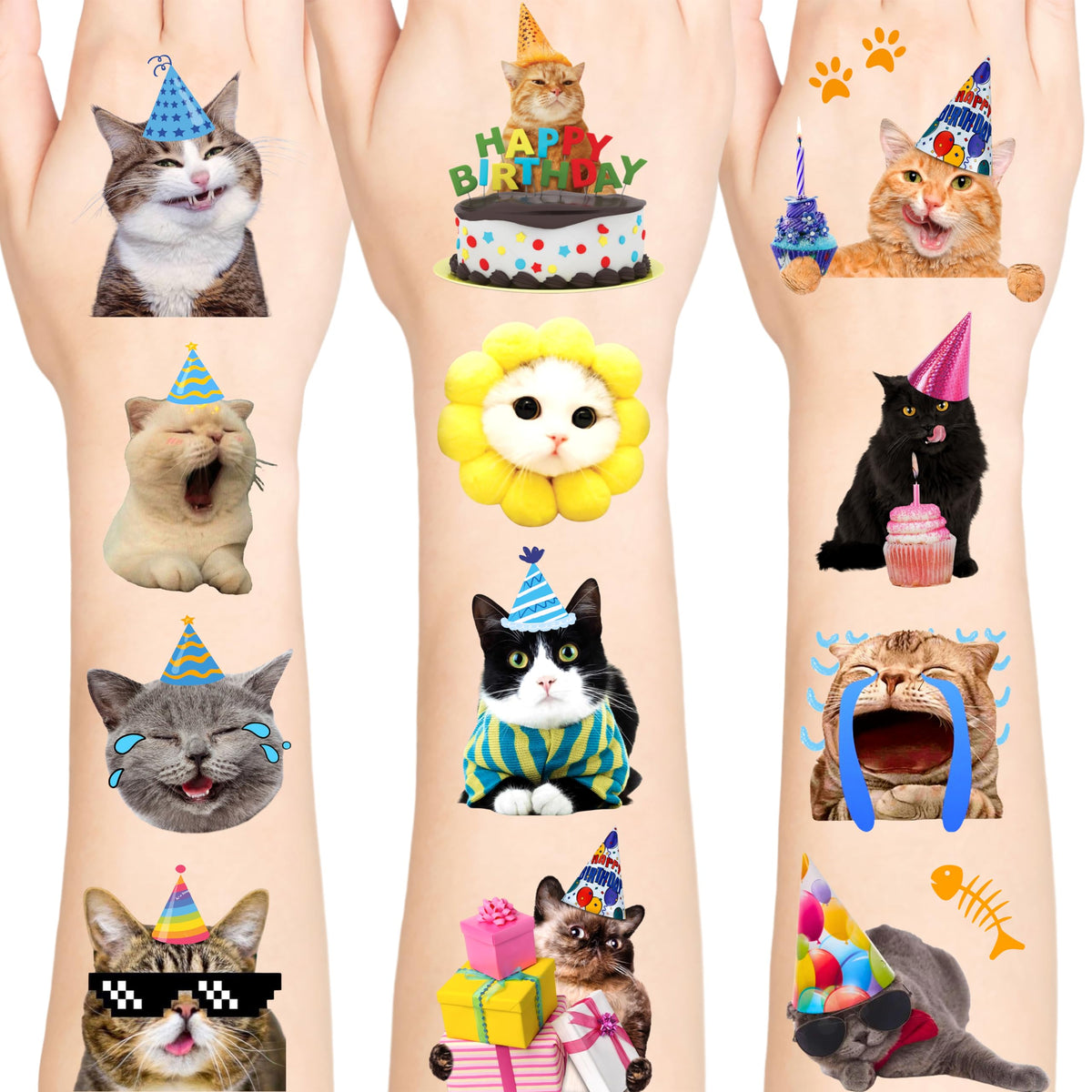 MIIVOYAGE cat tattoos 96-pcs set for party favors and classroom prizes.